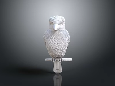 White Bird Sculpture Perched on Wooden Branch with Detailed Feather Texture 3d model