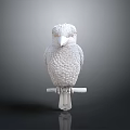 White Bird Sculpture Perched on Wooden Branch with Detailed Feather Texture