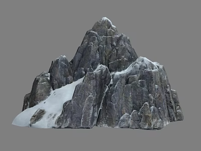 Natural Rocky Mountain Peak With Snow Covered Slopes And Rugged Terrain 3d model