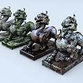 Traditional Pi Xiu Mythical Beast Carvings With Diverse Colors And Stone Pedestals In Classic Style