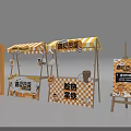Vibrant Street Food Stall With Yellow White Striped Awning And Egg Burger Signage
