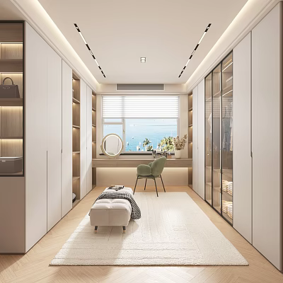 Modern Walk In Closet With Seaview Window And Dressing Area 3d model