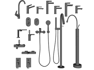 Various Types of Faucets Including Kitchen Bathroom and Shower Accessories 3d model