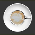 White Coffee Cup With Latte Art On White Saucer Over Dark Background