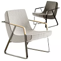 Modern Leisure Chair With Light Gray Woven Fabric Wooden Armrests And Metal Frame