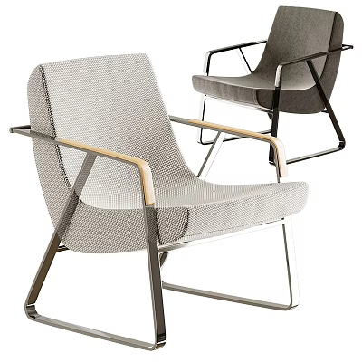 Modern Leisure Chair With Light Gray Woven Fabric Wooden Armrests And Metal Frame 3d model