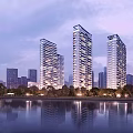 Modern High Rise Residential Buildings With Commercial Podium And Landscaped Areas