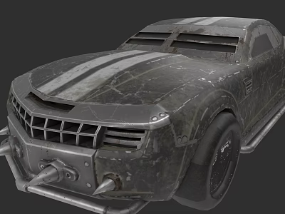 Worn Armored Car With Striped Body Spiked Front Bumper And Grille Design 3d model