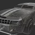 Worn Armored Car With Striped Body Spiked Front Bumper And Grille Design