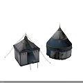 Decorative Blue And White Tents With Gold Accents Square And Round Shapes
