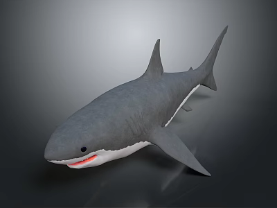 Gray Shark 3D Model with Open Mouth and Red Interior on Dark Background 3d model