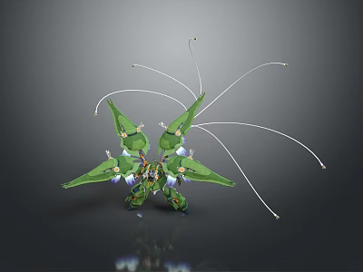 Green Fantasy Character Creature With Detailed Wings And Long Antennae 3D Model Design 3d model