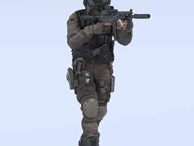 Man in Full Tactical Gear Holding Rifle While Moving During Action Mission 3d model