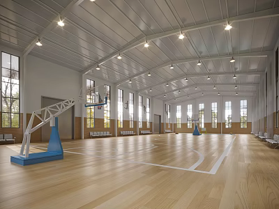 Spacious Indoor Basketball Gym With Wooden Floor Hoops And Large Windows 3d model