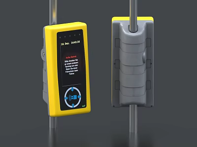 Public Facility Pole Mounted Equipment With Yellow Screen Control Button And Gray Housing 3d model