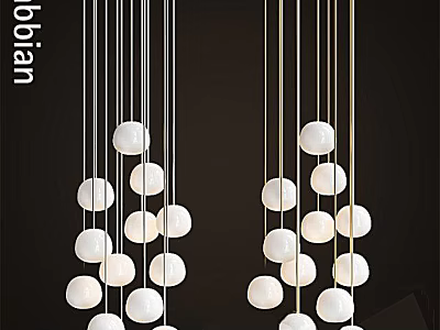 Modern Hanging Chandelier With Multiple White Spherical Bulbs And Metal Hanging Wires Design 3d model