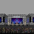Colorful Concert Stage with Large LED Screen and Audience Waving Light Sticks