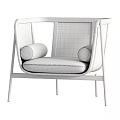 Comfortable Modern Leisure Chair With Wooden Frame Woven Backrest Armrests And Gray Cushion