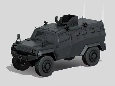 Black Armored Military Car with Heavy Armor Roof Mounted Gun Turret and Antennas 3d model