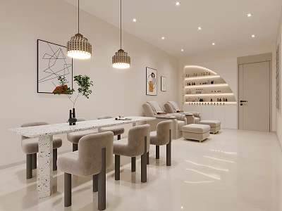 Elegant Luxury Beauty Hair Salon Interior With Comfortable Seats And Product Display Shelves 3d model