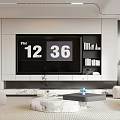 Modern Living Dining Room Interior Design With Beige Sofa Black Cushions Plants And Decor Shelves