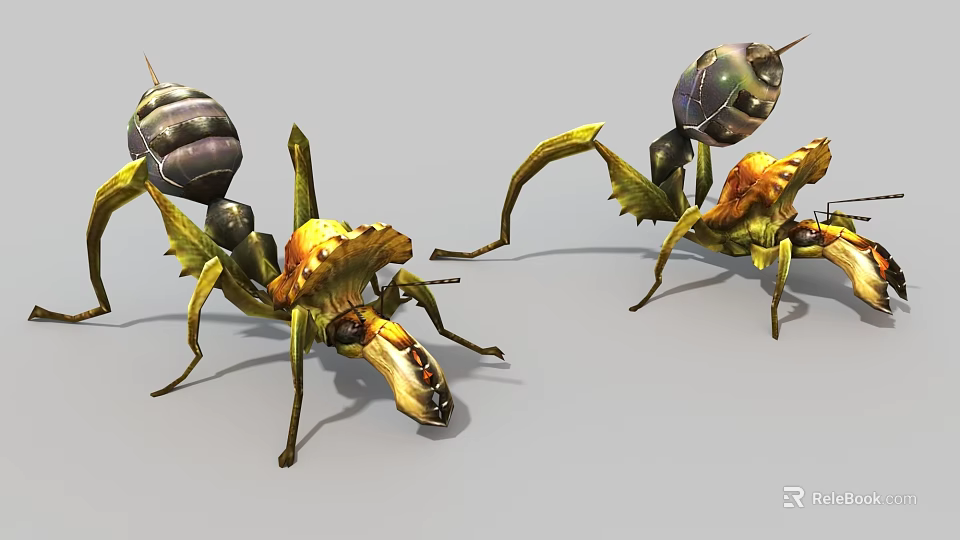 Mythical Armored Ant Game Movie Character with Yellow Black Exoskeleton and Mechanical Features 3d model 