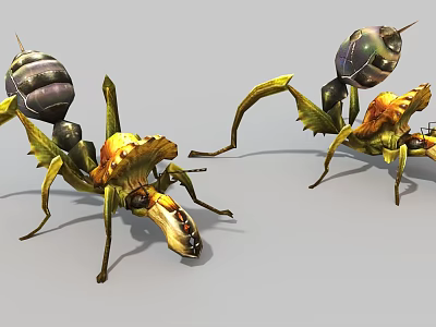 Mythical Armored Ant Game Movie Character with Yellow Black Exoskeleton and Mechanical Features 3d model