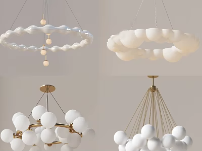 Modern Chandelier Designs with White Globe Shades and Circular Metal Frames 3d model