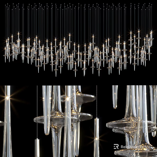 Modern Transparent Glass Chandelier With Multiple Slender Hanging Rods For Interior Decoration 3d model 
