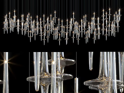 Modern Transparent Glass Chandelier With Multiple Slender Hanging Rods For Interior Decoration 3d model