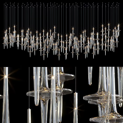 Modern Transparent Glass Chandelier With Multiple Slender Hanging Rods For Interior Decoration 3d model