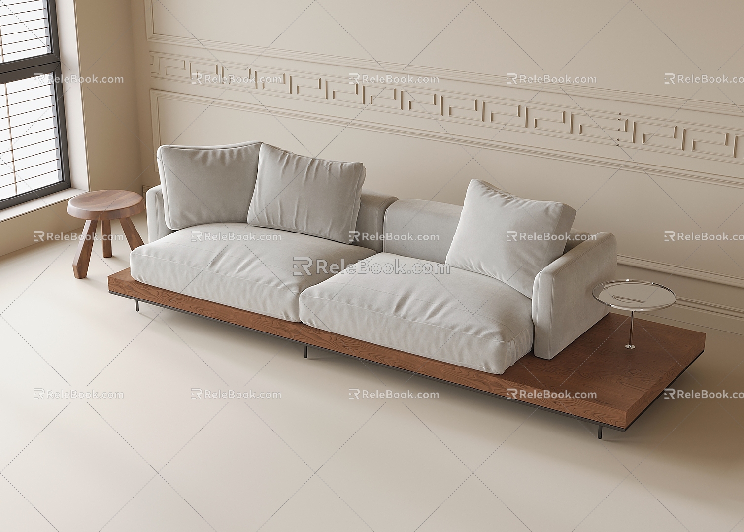 Double sofa multi-person sofa side table 3d model