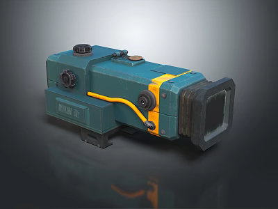 Vintage Teal Digital Camera Body Design Featuring Yellow Stripe Control Knobs And Lens 3d model