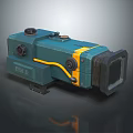 Vintage Teal Digital Camera Body Design Featuring Yellow Stripe Control Knobs And Lens