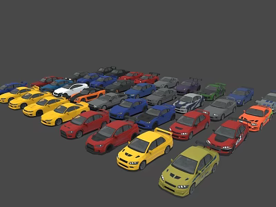 Colorful Various Cars Arranged In Rows With Different Models And Styles 3d model