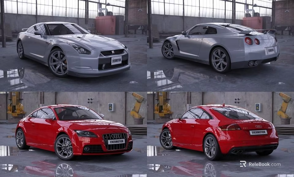 Modern Sports Cars In Silver And Red Colors With Front And Rear Views 3d model 