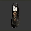 Vintage Black Ankle Boots With Orange Laces Wooden Heel And Handcrafted Sole