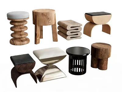 Various Modern Stylish Stools With Wooden Leather And Unique Designs For Home 3d model