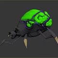 3D Sci Fi Creature With Green Carapace Blue Glowing Lines And Long Spiked Legs