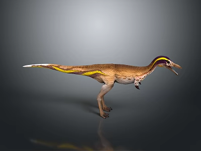 Realistic Brown Dinosaur With Yellow Stripes Colorful Crest And Open Mouth 3d model