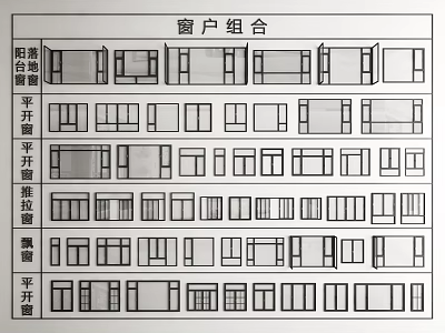 Various Window Combination Designs Including Fixed Casement And Sliding Types 3d model