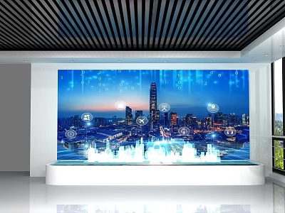 Modern Commercial Equipment Intelligent Display Screen With City Night View Data Charts And Icons 3d model