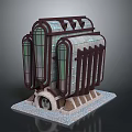 Art Deco Style Building With Large Windows Brown Frames Arched Entrance And Stone Slab Base