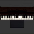 Brown Wooden Upright Piano With Black Stool And Keyboard Control Panel