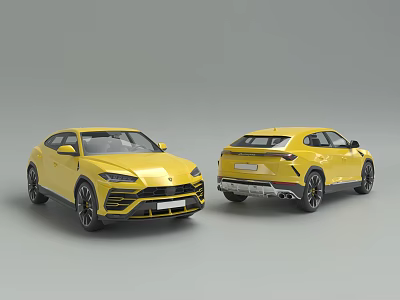 Yellow Lamborghini SUV With Sporty Exterior Design Front And Rear Views 3d model