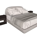 Modern Double Bed With Light Gray Bedding Multiple Pillows And Bedside Tables 3d model