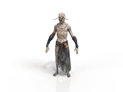 Woman Fantasy Character With Horns Textured Skin Decorative Skirt And Arm Bands 3d model