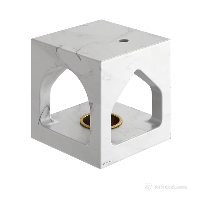 White Marble Square Candle Lamp With Arched Cutouts And Gold Holders Modern Design 3d model 