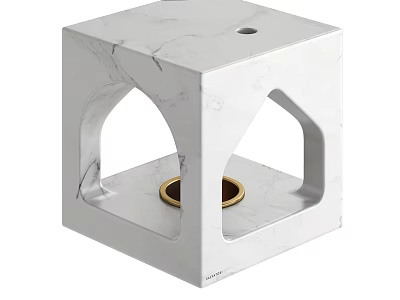 White Marble Square Candle Lamp With Arched Cutouts And Gold Holders Modern Design 3d model