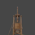 Ancient Wooden Catapult Weapon With Long Arm Bucket And Support Structure 3d model